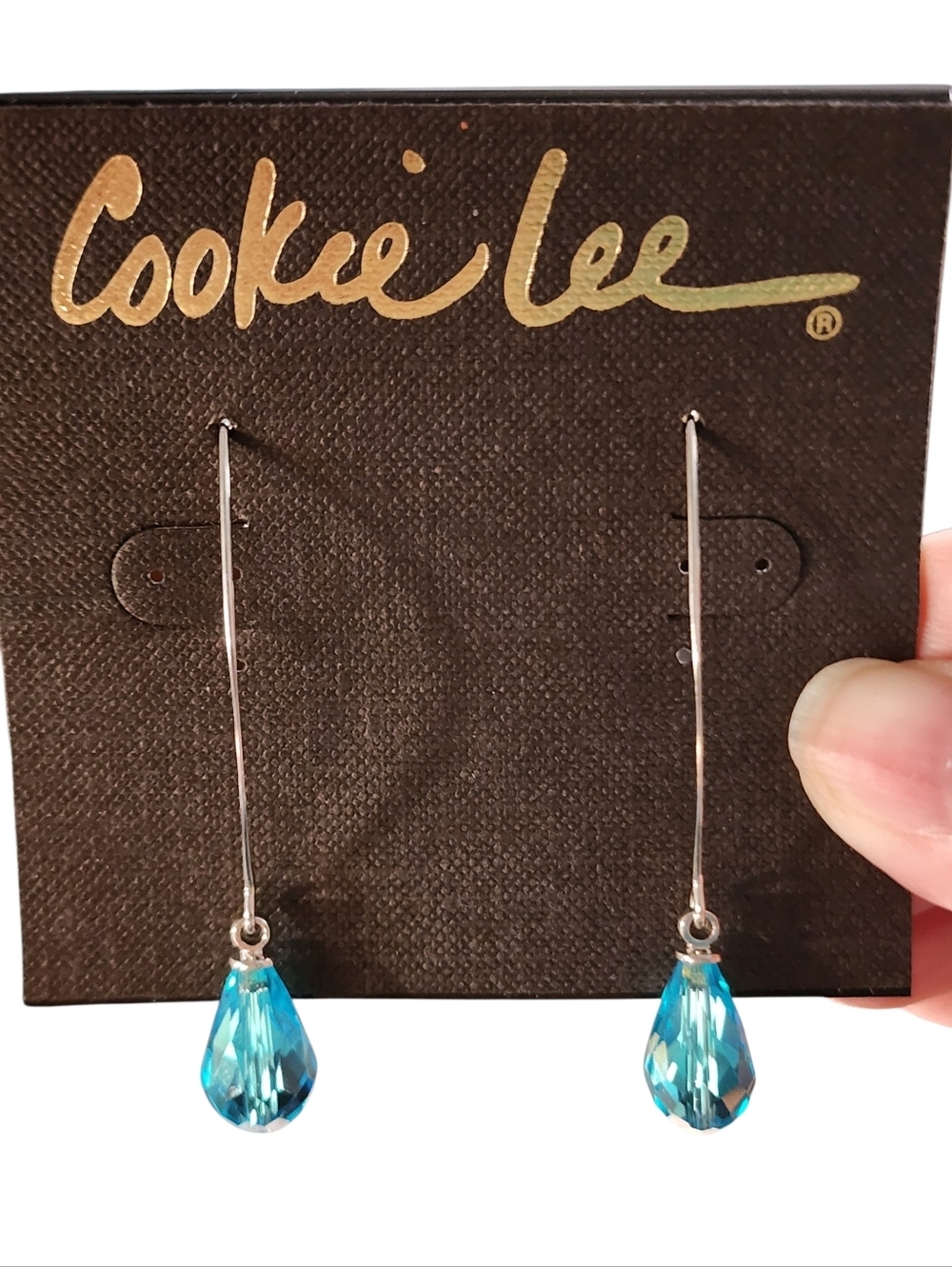 Cookie Lee Turquoise Teardrop Dangle Hook Earrings